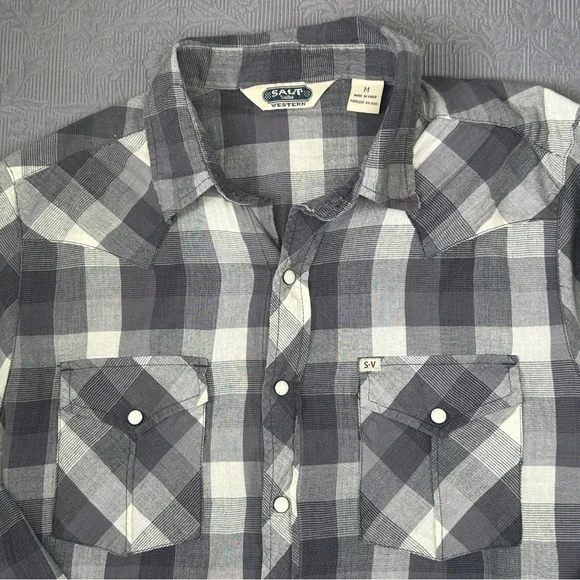 Salt Valley Western Pearl Snap Plaid Cotton Shirt M 40” Chest - Picture 5 of 12
